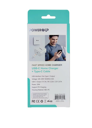 PowerUp 20W Fast Speed Home Charger With USB-C to Type-C  Data Cable