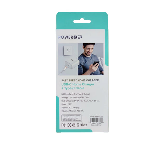 PowerUp 30W Fast Speed Home Charger With USB-C to Type-C  Data Cable