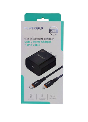 PowerUp 20W Fast Speed Home Charger With USB-C to 8 Pin  Data Cable