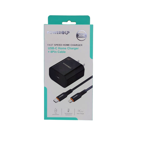 PowerUp 20W Fast Speed Home Charger With USB-C to 8 Pin  Data Cable
