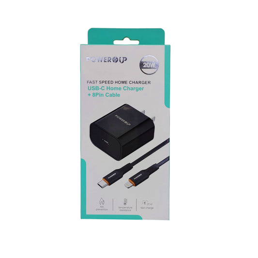 PowerUp 30W Fast Speed Home Charger With USB-C to 8 Pin  Data Cable