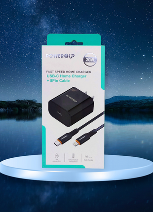 PowerUp 20W Fast Speed Home Charger With USB-C to 8 Pin  Data Cable