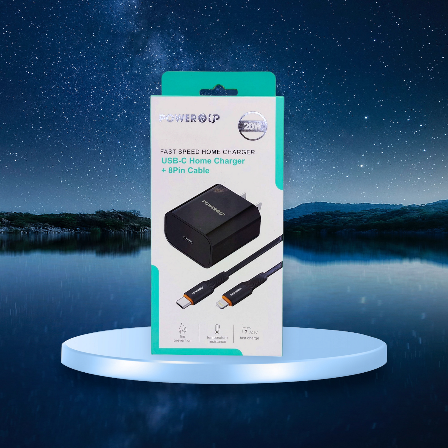 PowerUp 30W Fast Speed Home Charger With USB-C to 8 Pin  Data Cable