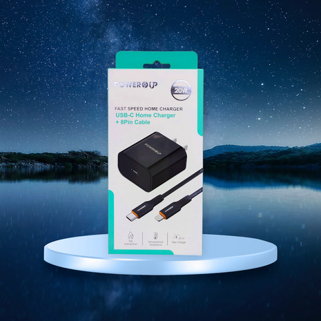 PowerUp 20W Fast Speed Home Charger With USB-C to 8 Pin  Data Cable