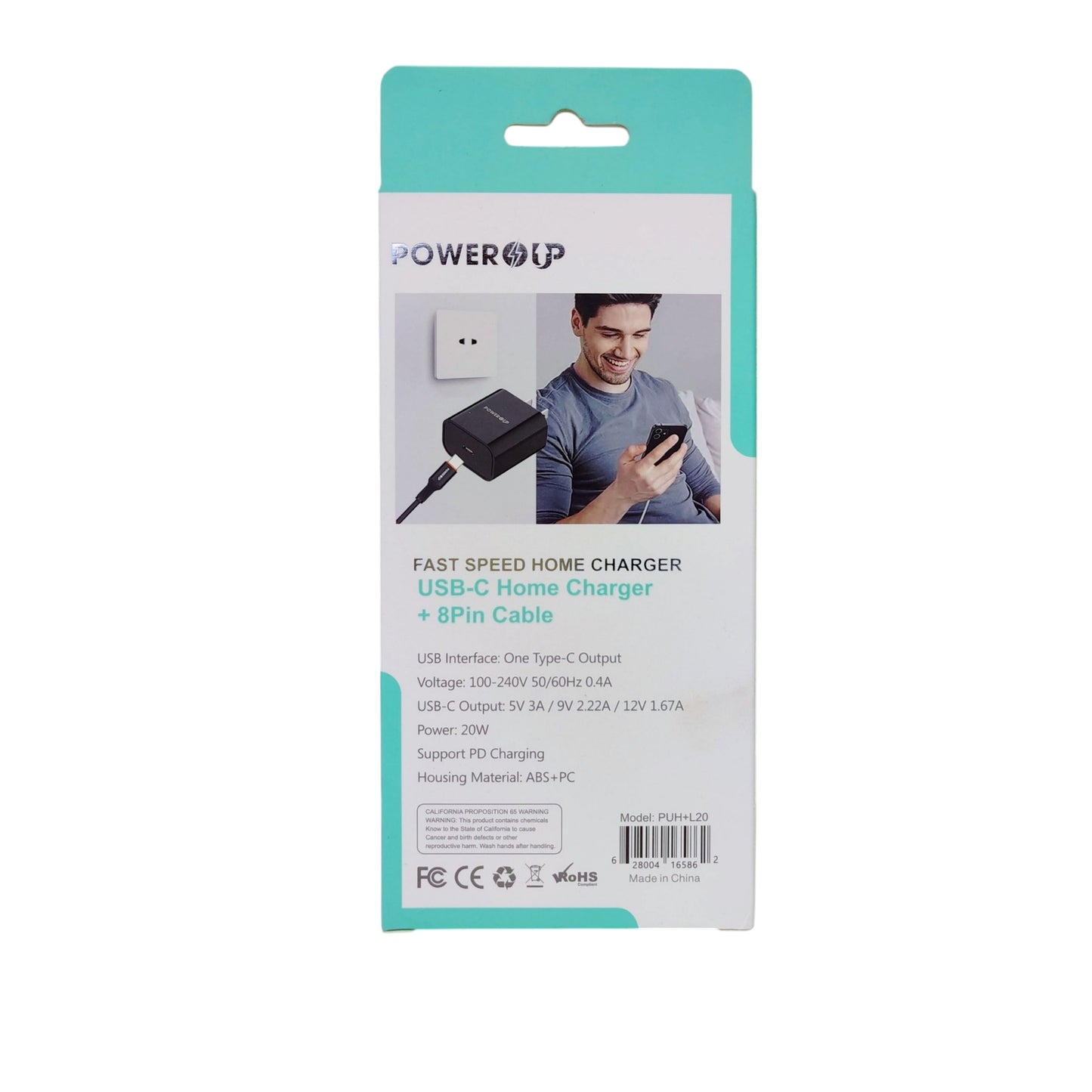PowerUp 30W Fast Speed Home Charger With USB-C to 8 Pin  Data Cable
