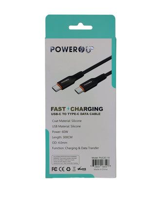 PowerUp 60W Fast Charging Data Cable USB-C to Type-C With  10ft Length