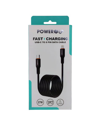 PowerUp 27W USB-C to 8-Pin Fast Charging Data Cable – 10ft Length