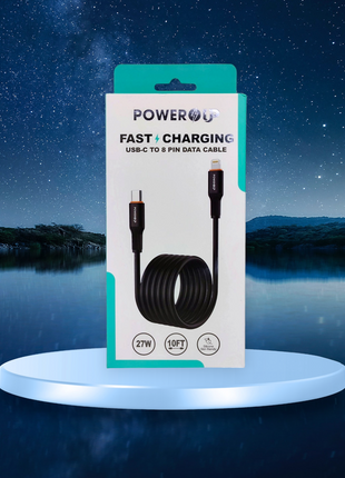 PowerUp 27W USB-C to 8-Pin Fast Charging Data Cable – 10ft Length