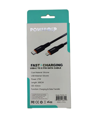 PowerUp 27W USB-C to 8-Pin Fast Charging Data Cable – 10ft Length