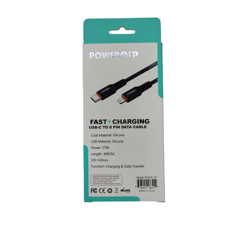PowerUp 27W USB-C to 8-Pin Fast Charging Data Cable With 10ft Length