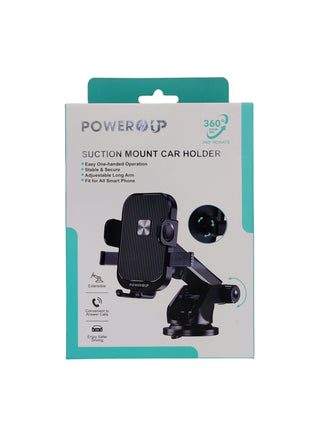 PowerUp Suction Mount Car Holder With Adjustable Arm For Easy  One Handed Operation, Stable Secure And Fit For All Smart  Phones