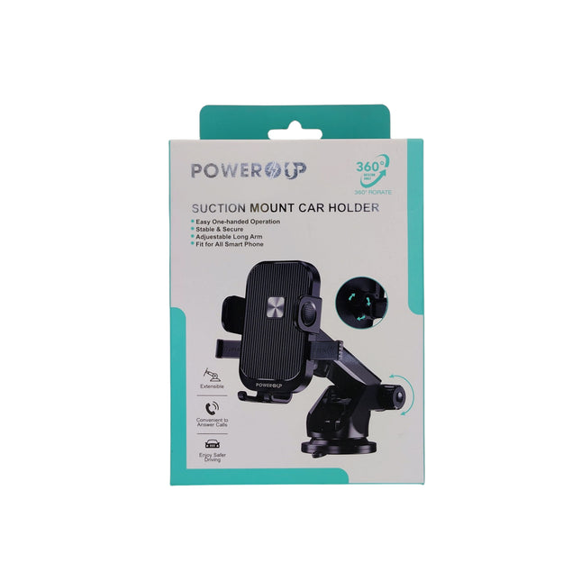 PowerUp Suction Mount Car Phone Holder – Universal Fit with Adjustable Arm & One-Handed Operation