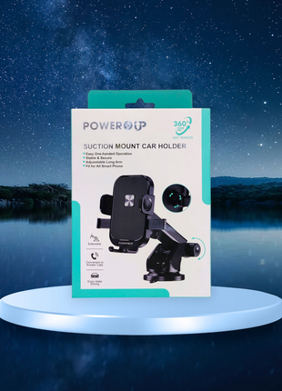 PowerUp Suction Mount Car Holder With Adjustable Arm For Easy  One Handed Operation, Stable Secure And Fit For All Smart  Phones