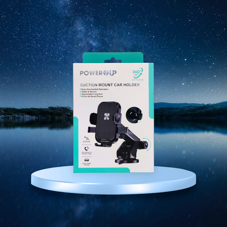 PowerUp Suction Mount Car Holder With Adjustable Arm For Easy  One Handed Operation, Stable Secure And Fit For All Smart  Phones