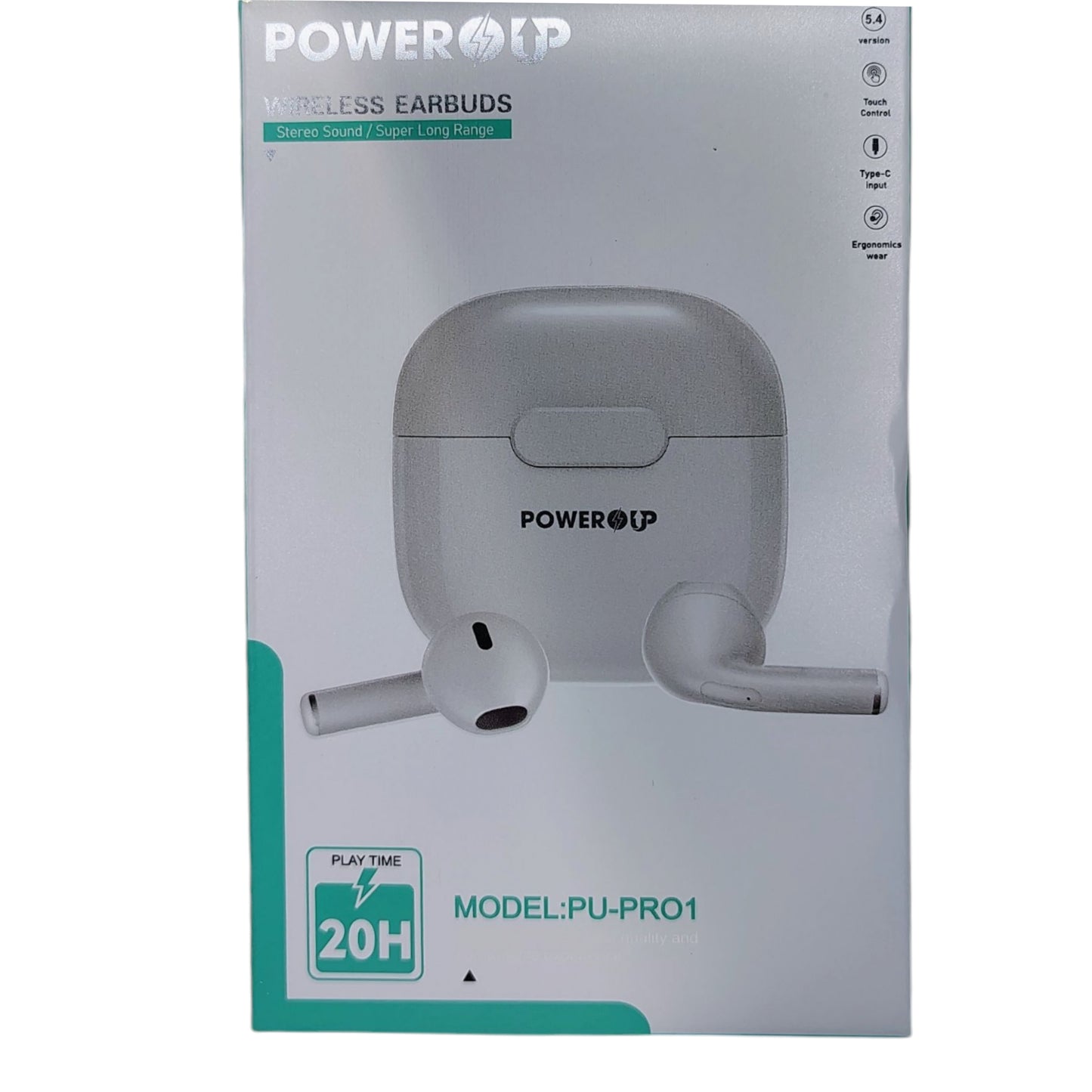 PowerUp Truely Wireless Earbuds With V5.4 Bluetooth, Touch Control, Type-C Input and Ergonomic Wear With Super Long Range
