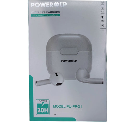 PowerUp Truely Wireless Earbuds With V5.4 Bluetooth, Touch Control, Type-C Input and Ergonomic Wear With Super Long Range