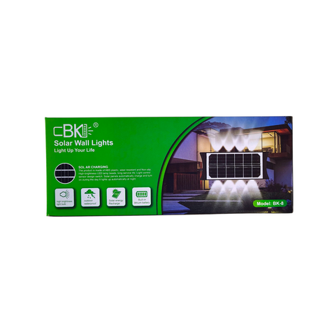 BK Solar Wall Light – 8 High-Brightness LEDs, Outdoor Waterproof, Solar-Powered