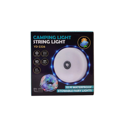 Solar Camping String Light – 10M Fairy Lights with Multi-Modes, Type-C Charging & Waterproof Design
