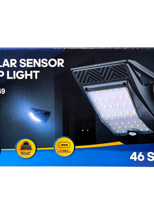 Solar Sensor Clip Light – 46 SMD LEDs with Motion & Low-Light Sensing, Type-C Charging & Solar Panel