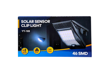 Solar Sensor Clip Light – 46 SMD LEDs with Motion & Low-Light Sensing, Type-C Charging & Solar Panel