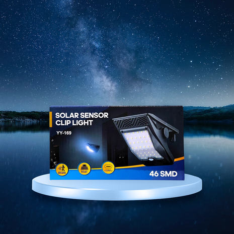 Solar Sensor Clip Light – 46 SMD LEDs with Motion & Low-Light Sensing, Type-C Charging & Solar Panel