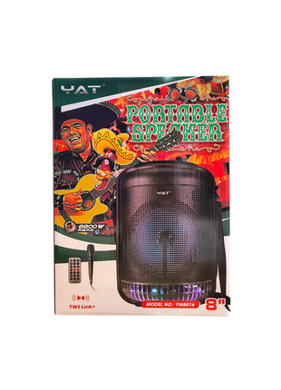 YAT 8" Lightweight Bluetooth Party Speaker with Wired Microphone & Remote