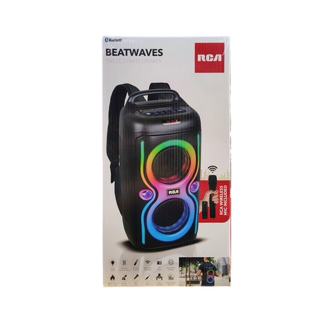 RCA 2x6.5" Dual Woofer Backpack Speaker with Wireless Mic & Remote