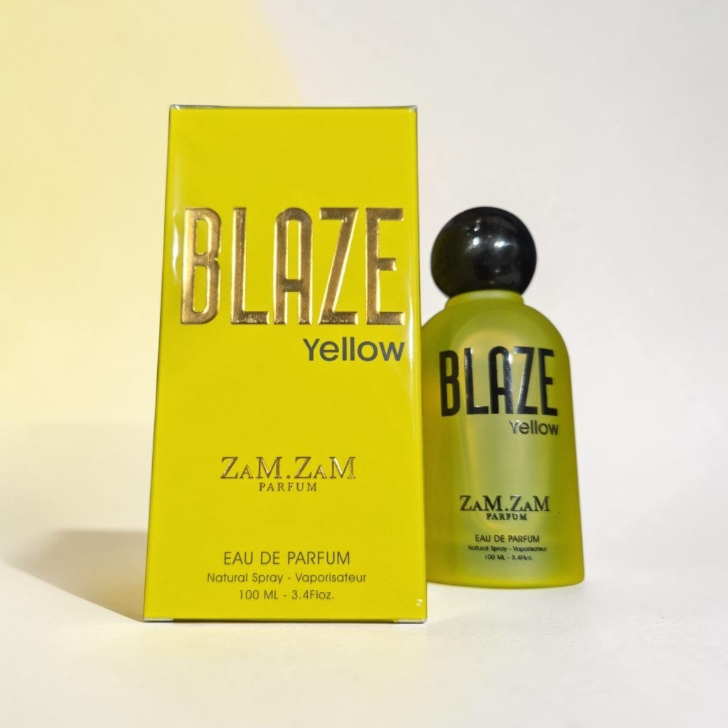 Zam Zam Blaze Yellow Eau de Parfum, 100ml (3.4 Fl Oz), Unisex Fragrance with Fresh, Fruity, Floral, Woody, Amber & Musk Accords