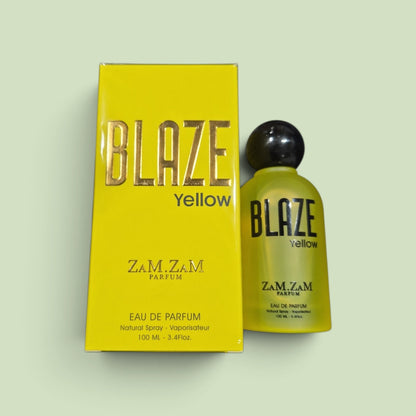 Zam Zam Blaze Yellow Eau de Parfum, 100ml (3.4 Fl Oz), Unisex Fragrance with Fresh, Fruity, Floral, Woody, Amber & Musk Accords