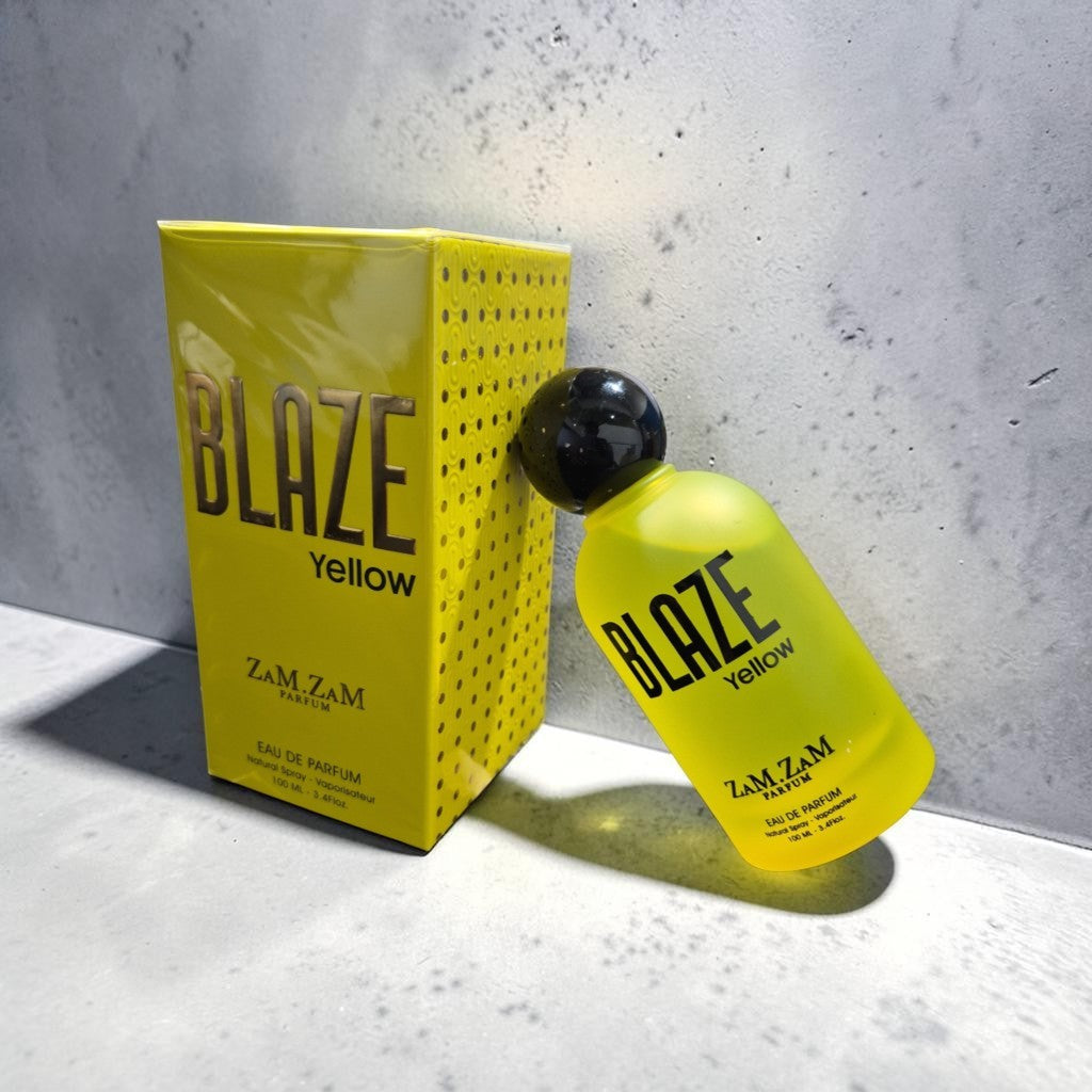 Zam Zam Blaze Yellow Eau de Parfum, 100ml (3.4 Fl Oz), Unisex Fragrance with Fresh, Fruity, Floral, Woody, Amber & Musk Accords