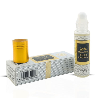 Ard Al Zaafaran Oud Romancea Roll-On Perfume Oil 10ml x 12 Pack | Sweet Oud Floral Long Lasting Arabic Attar Unisex Non-Alcohol Fragrance Travel Size Set