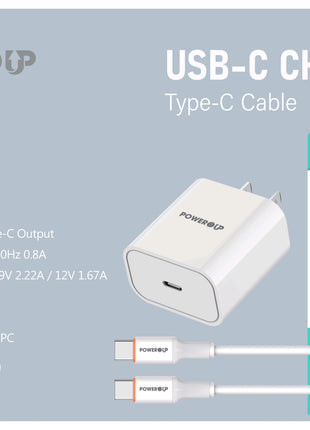 PowerUp 20W Fast Speed Home Charger With USB-C to Type-C  Data Cable