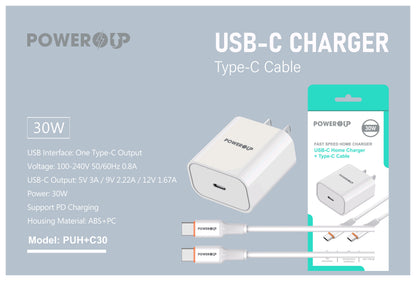 PowerUp 30W Fast Speed Home Charger With USB-C to Type-C  Data Cable