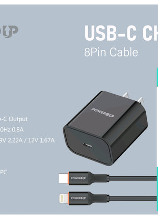 PowerUp 20W Fast Speed Home Charger With USB-C to 8 Pin  Data Cable