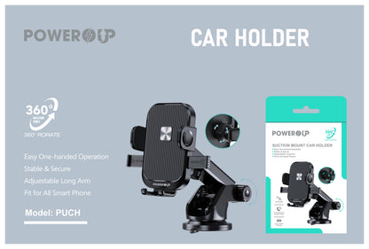 PowerUp Suction Mount Car Holder With Adjustable Arm For Easy  One Handed Operation, Stable Secure And Fit For All Smart  Phones