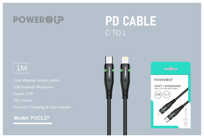 PowerUp 27W Fast Charging Data Cable USB-C to 8 Pin With 3Ft (1Mtr) Length