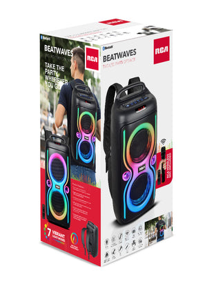 RCA 2x6.5" Dual Woofer Backpack Speaker with Wireless Mic & Remote