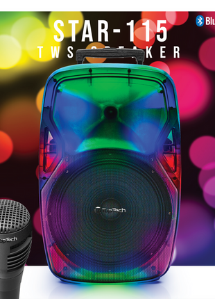 TopTech-1x15" Woofer Party Speaker with Single Wireless Microphone and Stand