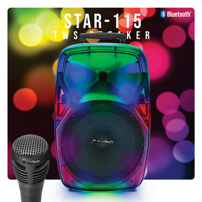 TopTech-1x15" Woofer Party Speaker with Single Wireless Microphone and Stand