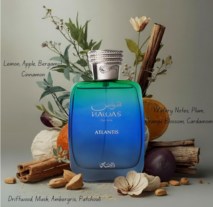 Rasasi Hawas Atlantis Eau de Parfum – For Him | 100 ml / 3.4 fl oz  Product Description