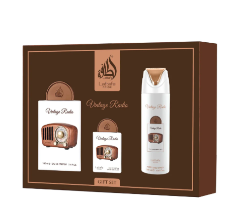 Vintage Radio Gift Set by Lattafa Pride – Unisex | 100 ml / 3.4 fl oz + Extras