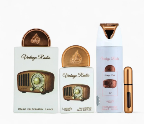 Vintage Radio Gift Set by Lattafa Pride – Unisex | 100 ml / 3.4 fl oz + Extras