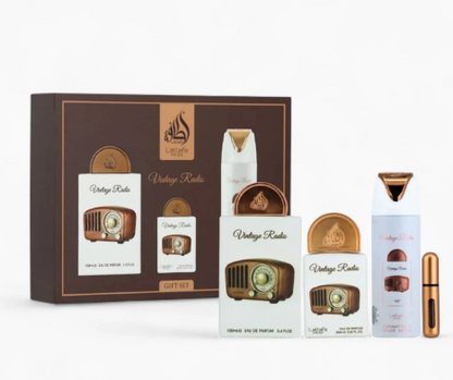 Vintage Radio Gift Set by Lattafa Pride – Unisex | 100 ml / 3.4 fl oz + Extras