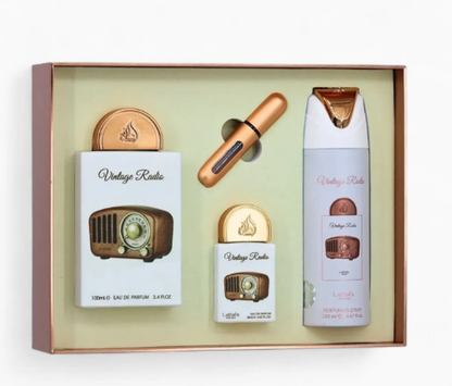 Vintage Radio Gift Set by Lattafa Pride – Unisex | 100 ml / 3.4 fl oz + Extras