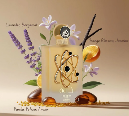 Tharwah Gold Gift Set by Lattafa Pride – Women | 100 ml / 3.4 fl oz + Extras