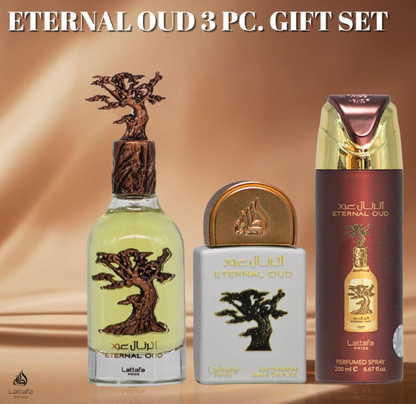 Lattafa Eternal Oud Gift Set – Unisex | 100 ml / 3.4 fl oz + Extras