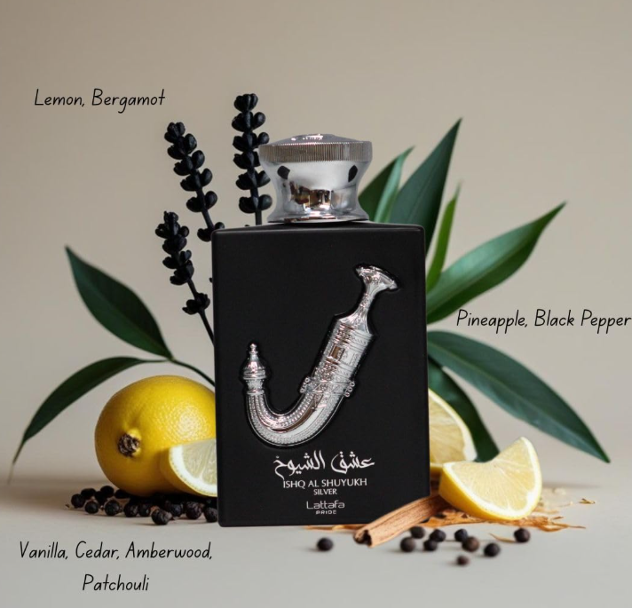 Lattafa Ishq Al Shuyukh Silver Gift Set – Unisex | 100 ml / 3.4 fl oz + Extras