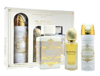 Lattafa Bade’e Al Oud Honor & Glory Gift Set – Unisex | 100 ml / 3.4 fl oz + Extras