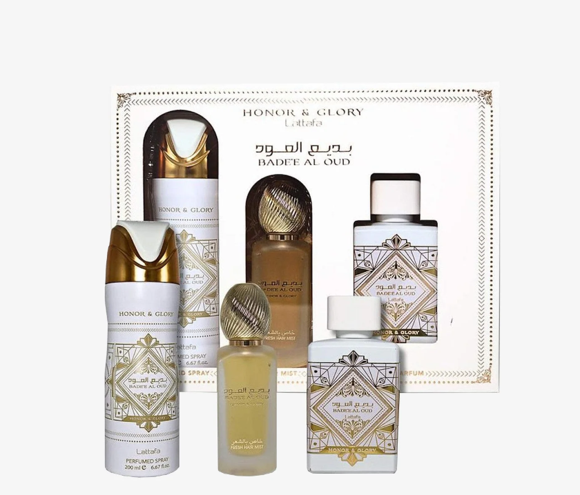 Lattafa Bade’e Al Oud Honor & Glory Gift Set – Unisex | 100 ml / 3.4 fl oz + Extras
