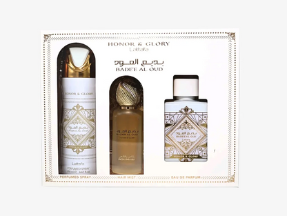 Lattafa Bade’e Al Oud Honor & Glory Gift Set – Unisex | 100 ml / 3.4 fl oz + Extras